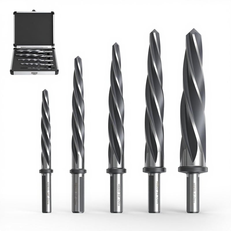 Riyhch 5PCS M35 HSS Taper Chucking Reamer Set 3/8",1/2",5/8",3/4",1" Fit 3/8" or 1/2" Shank Construction Reamer Drill Bit Bridge Also for Wood Alloy Steel Metal Align The Existing Hole and Expand The Reamer - Image 1